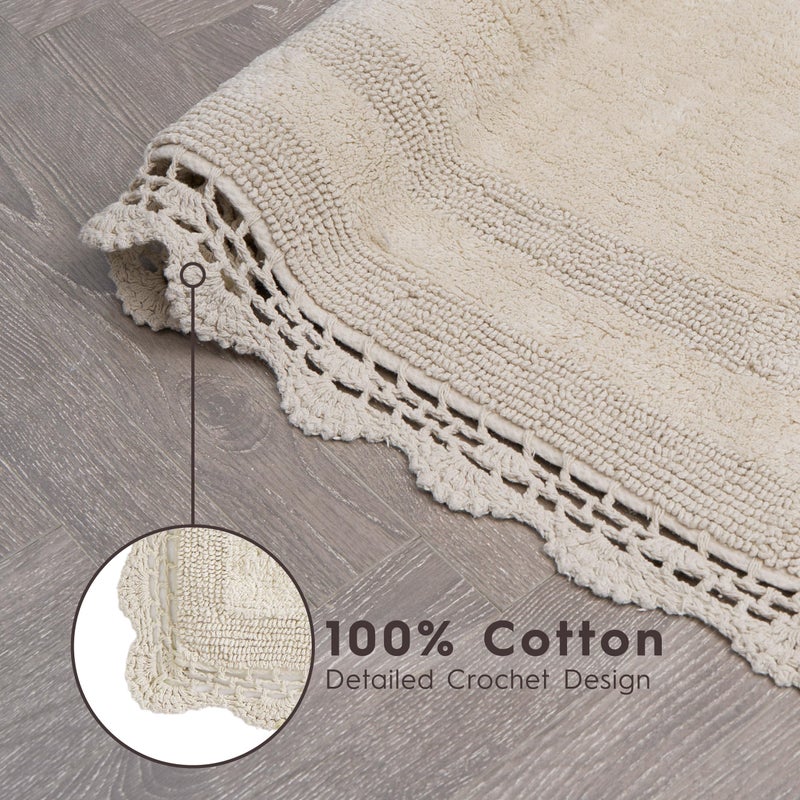 Laura Ashley Absorbent Bath Mat Reversible Crochet Soft and Plush Bathroom Mat 100% Cotton21x34 Bath Rug, Linen - Image 3